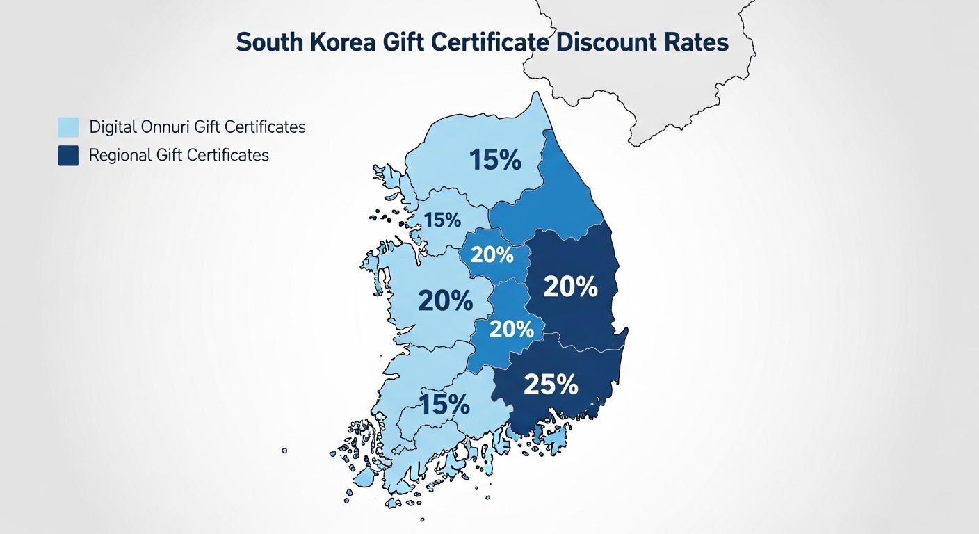 한국 지도 위에 수도권, 비수도권, 인구감소 지역별 온누리상품권 및 지역사랑상품권 할인율(15%, 20%, 25%)을 시각적으로 나타낸 인포그래픽
