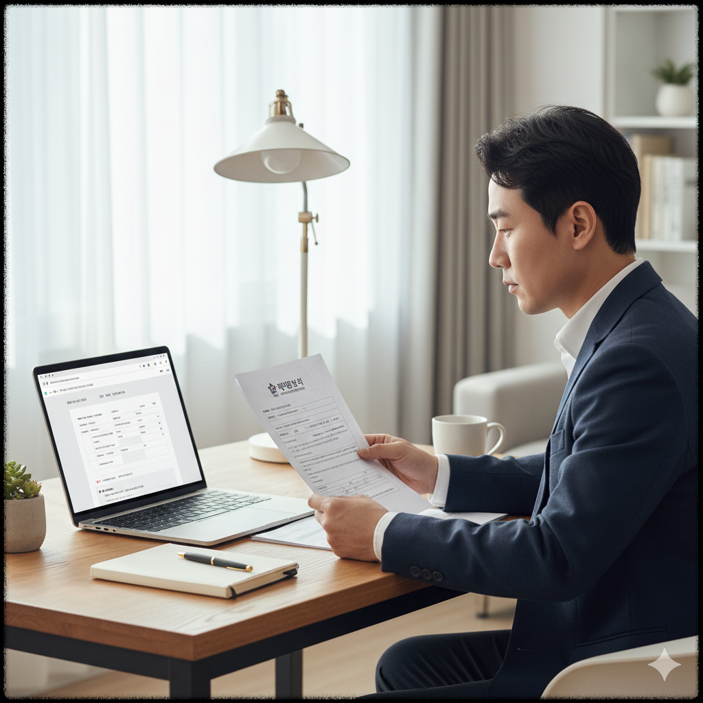 원천징수영수증을 활용해 대출이나 행정 업무를 준비하는 모습