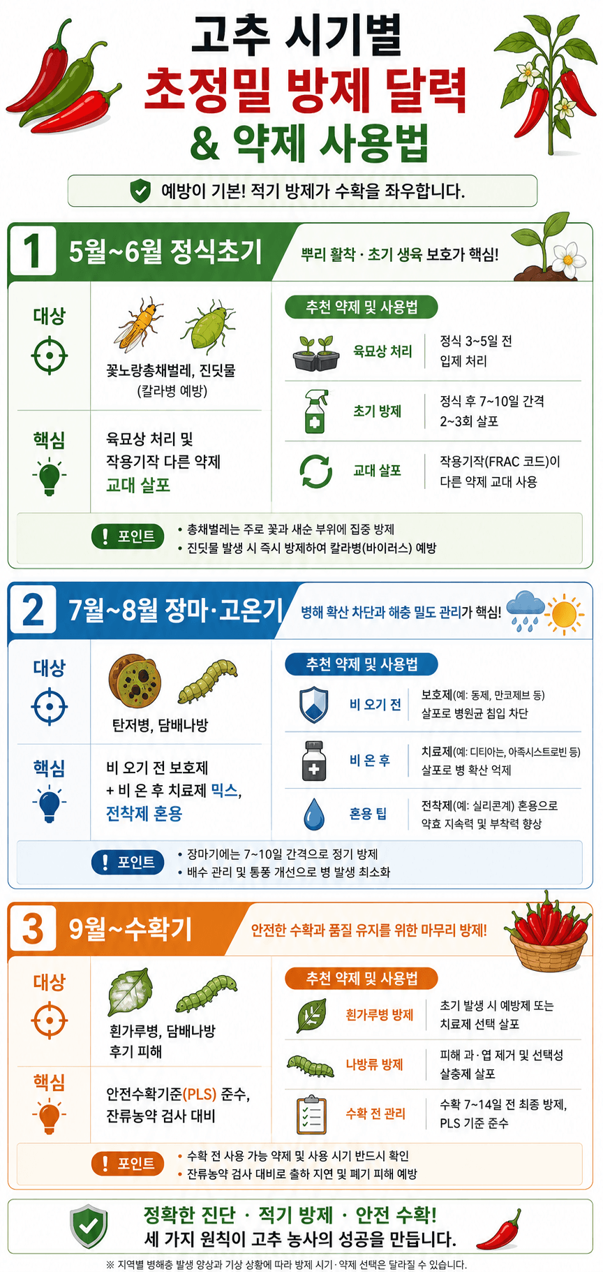 인포그래픽 고추 시기별 방제 달력