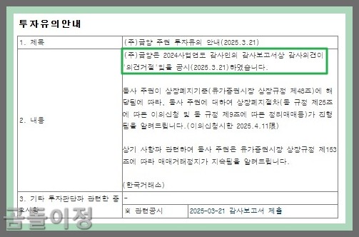 금양 주가 분석, 감사의견 거절 후 반등은 언제일까