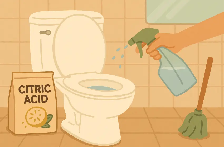 화장실 청소에 구연산 사용법을 활용하고 있는 모습