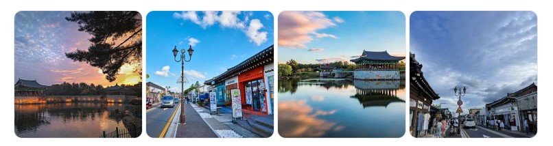 경주 동궁과 월지의 아름다운 야경과 황리단길의 전통 거리 풍경