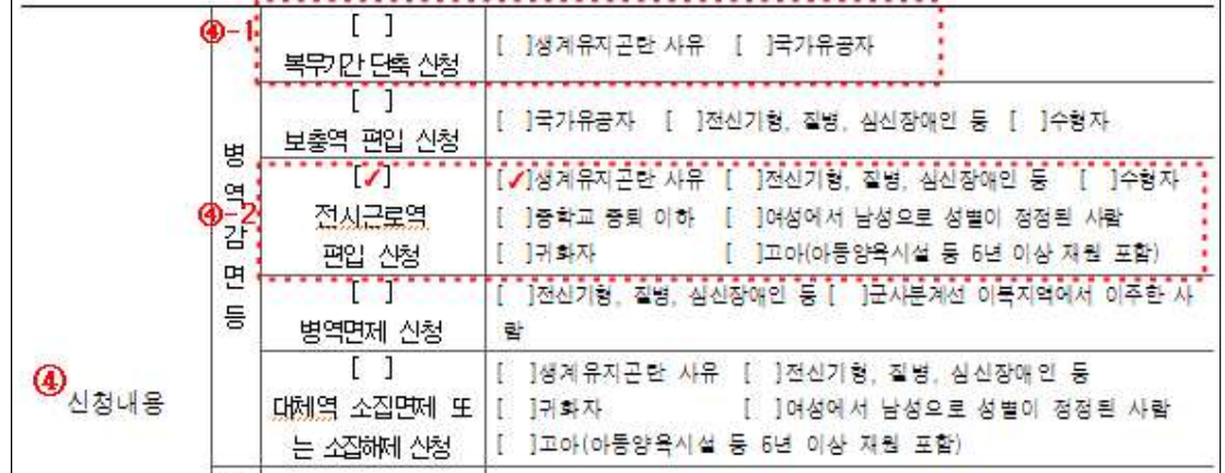 생계유지-곤란사유-병역감면-신청서