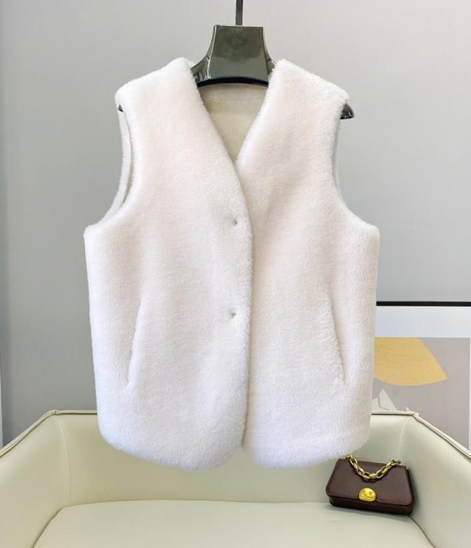 양모100% 양털 무스탕 명품스타일 테디베어 화이트 여성 퍼 조끼 베스트
