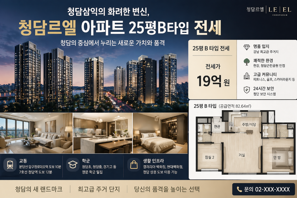 청담삼익의 대변신 청담르엘 25평B타입 전세, 이것만 알면 끝