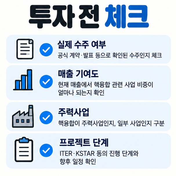 사업보고서 수주 이력 매출 비중 주력사업 프로젝트 단계를 확인하는 핵융합 관련주 체크리스트 이미지