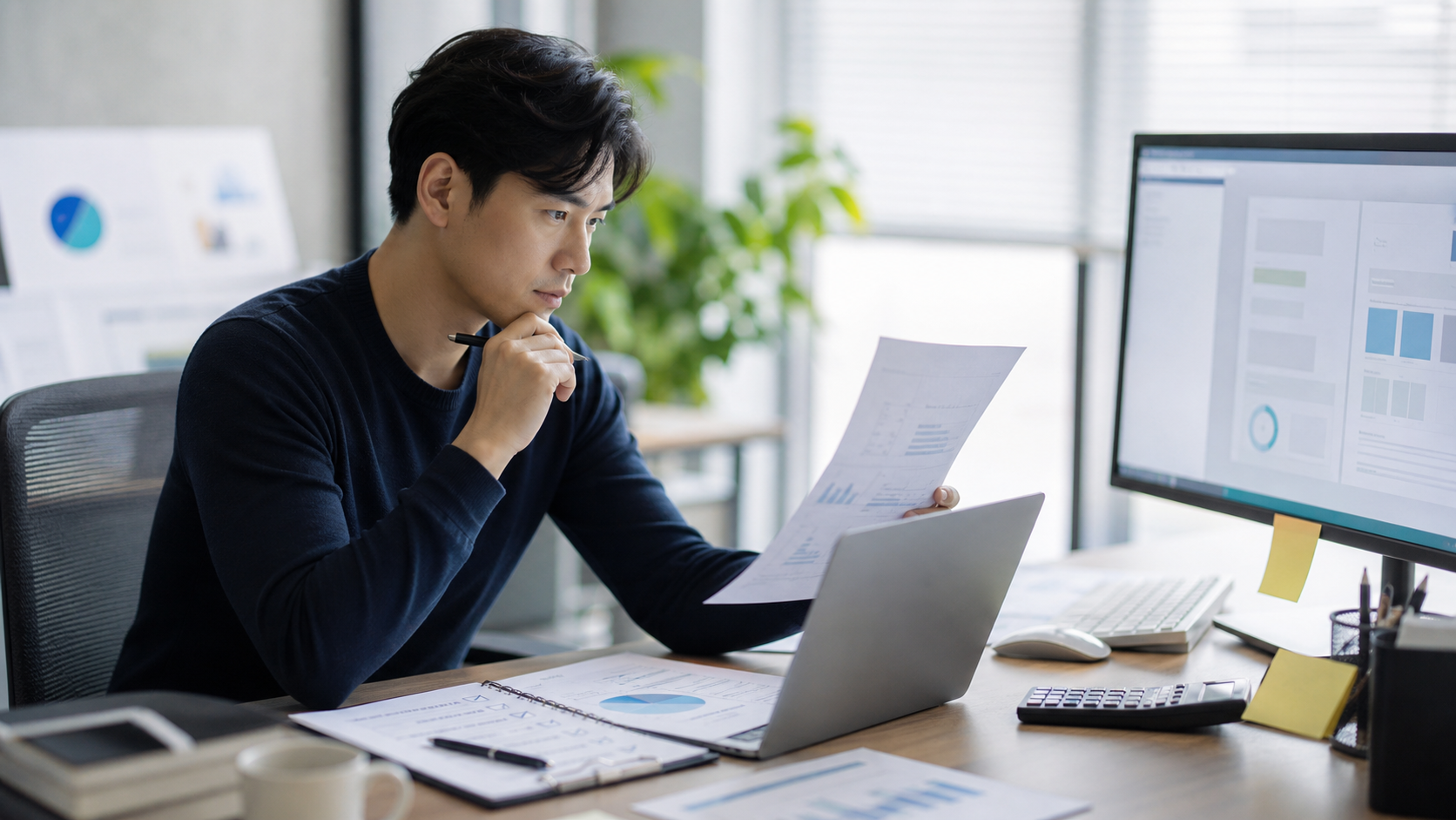 AI가 만든 인접 업무 초안을 원문 자료와 비교 검수하는 직장인