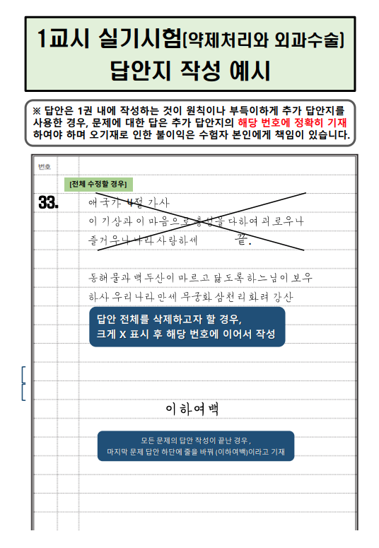 나무의사 2차시험 답안지 작성요령