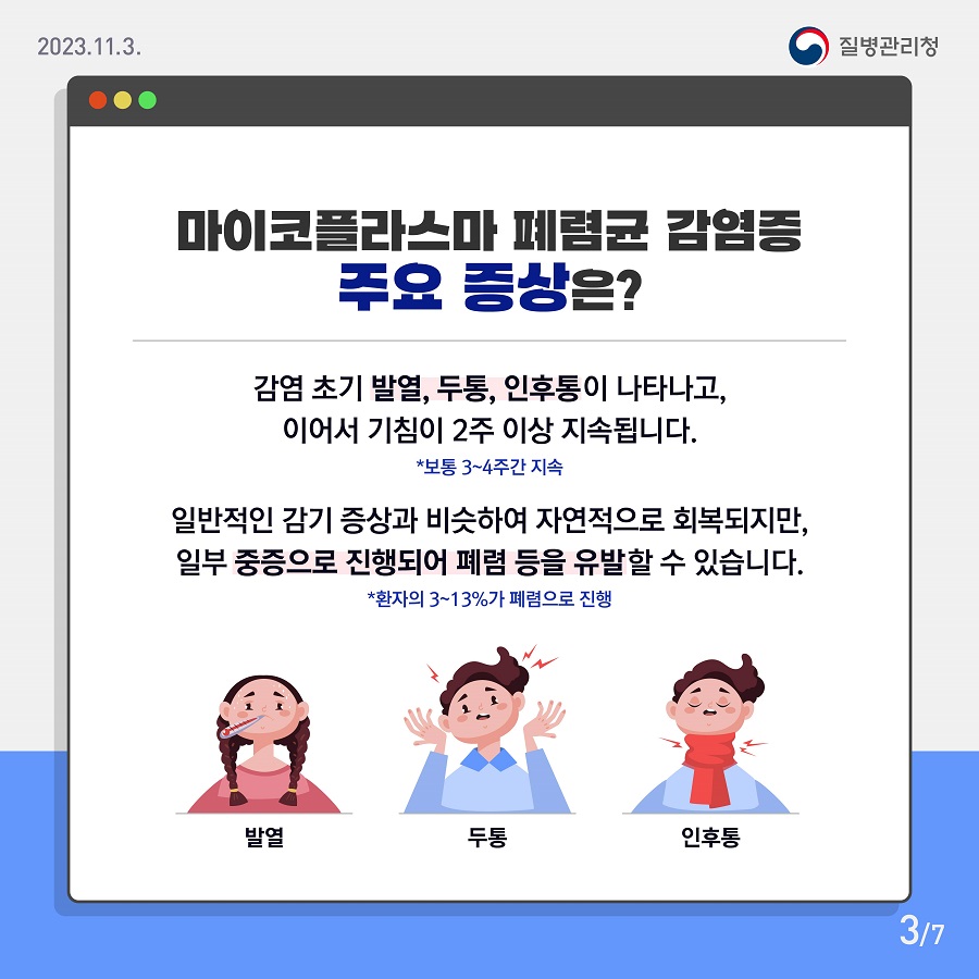 마이코플라스마 폐렴 주요증상 [출처:질병청]
