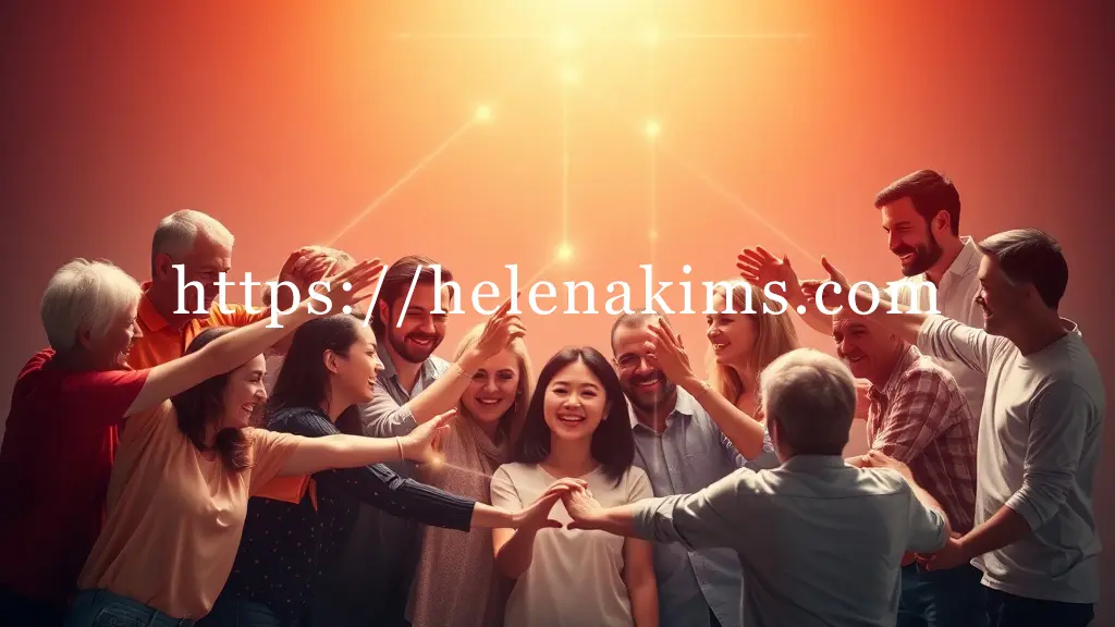 많은 사람들이 모여 따뜻하고 행복해 하는 이미지.