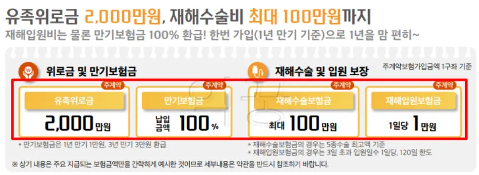 우체국 만원의 행복 보험 보장내용 요약 사진