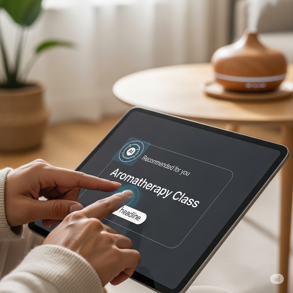 고객의 손이 태블릿 화면과 상호 작용하는 모습을 클로즈업하여 보여줍니다