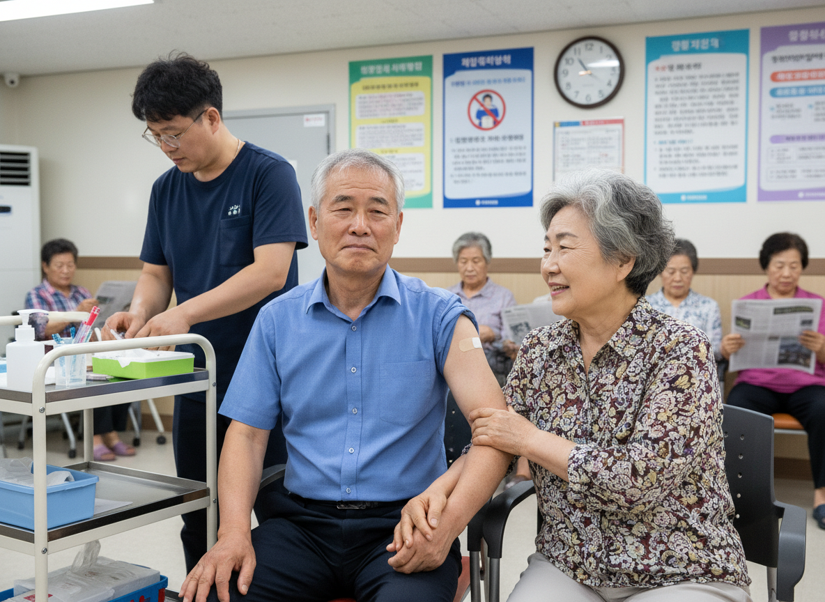 65세 이상 어르신 고용량 독감 백신인 에플루엘다 주사 접종 준비