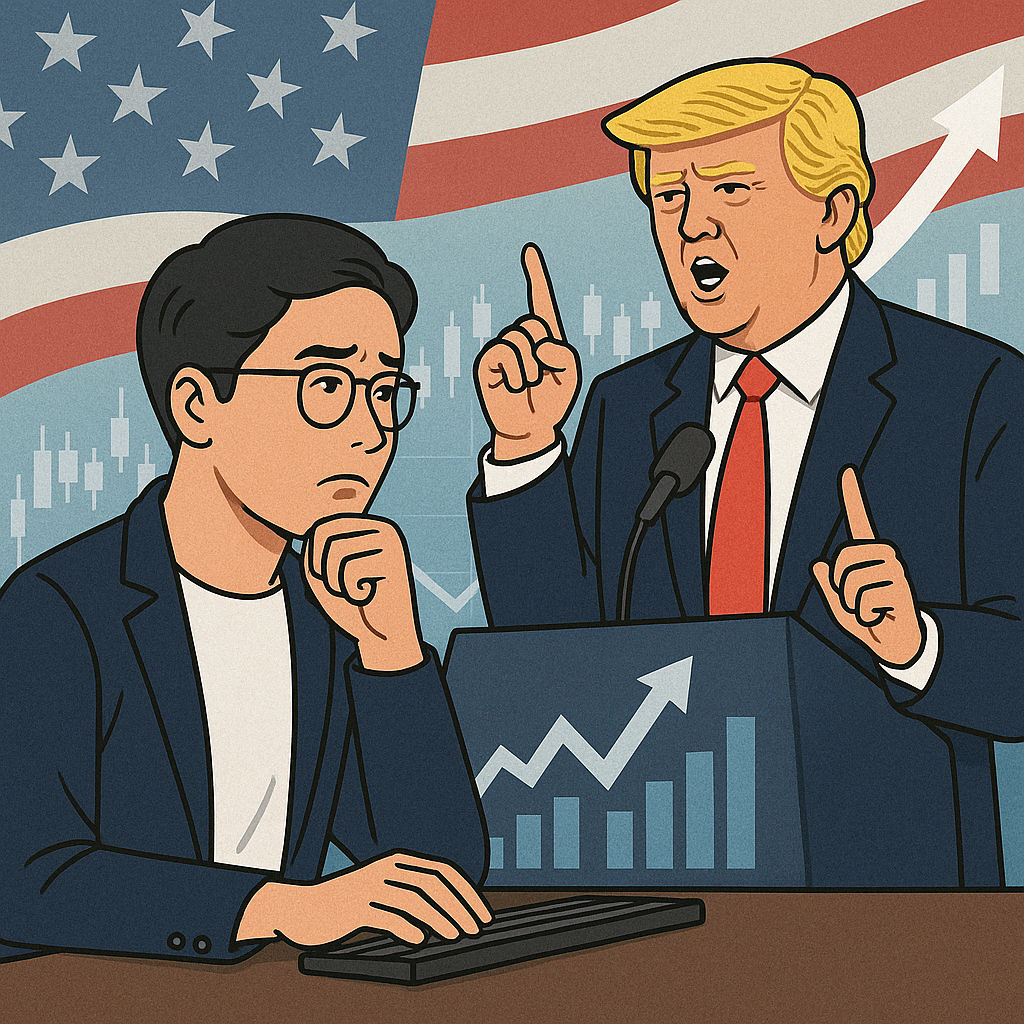 관세 이슈 이후 투자 전략을 기록하고 있는 미백남의 일러스트