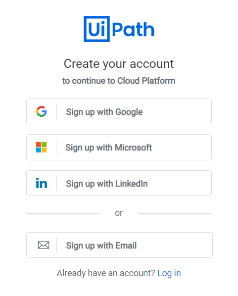 UiPath 가입화면