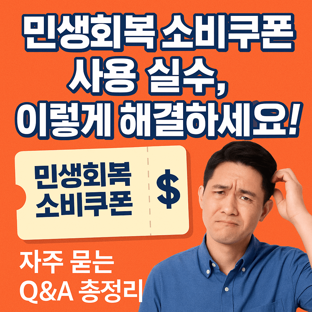 머리를 긁적이는 남성과 민생회복 소비쿠폰 사용 실수, 이렇게 해결하세요! 문구가 포함되어있다