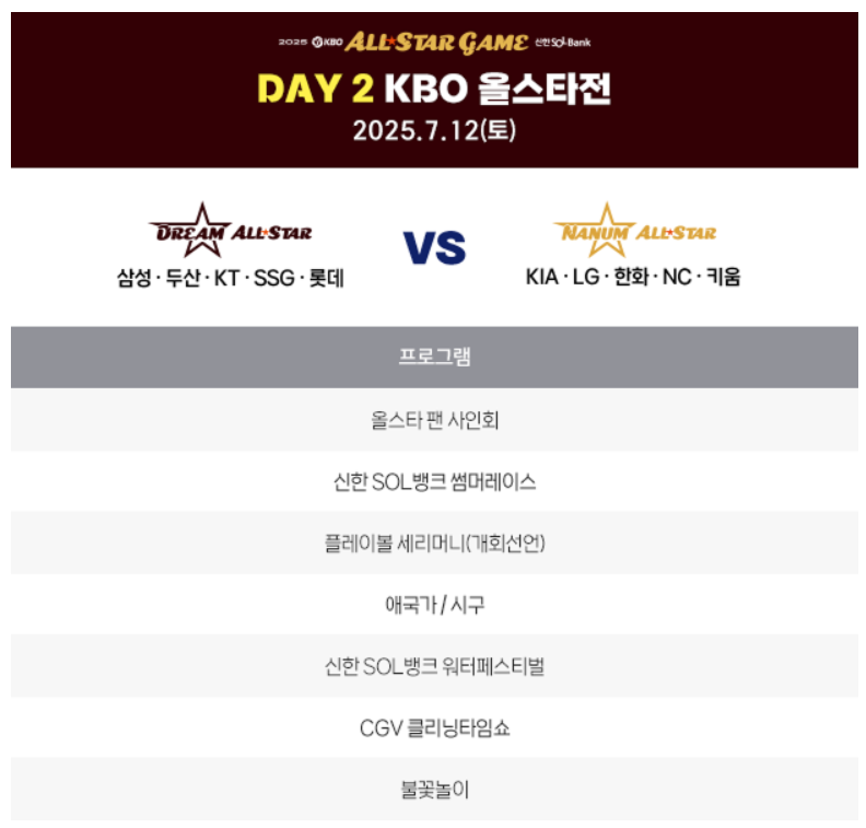 2025 KBO 올스타전 일정