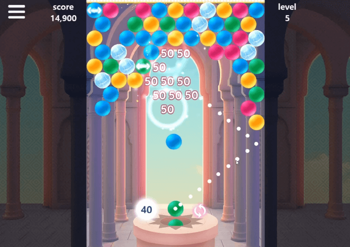 같은색공맞추기-버블슈터-슈팅게임-플레이-같은색-공을-맞춰-버블을-터트리고-점수를-획득하는-화면