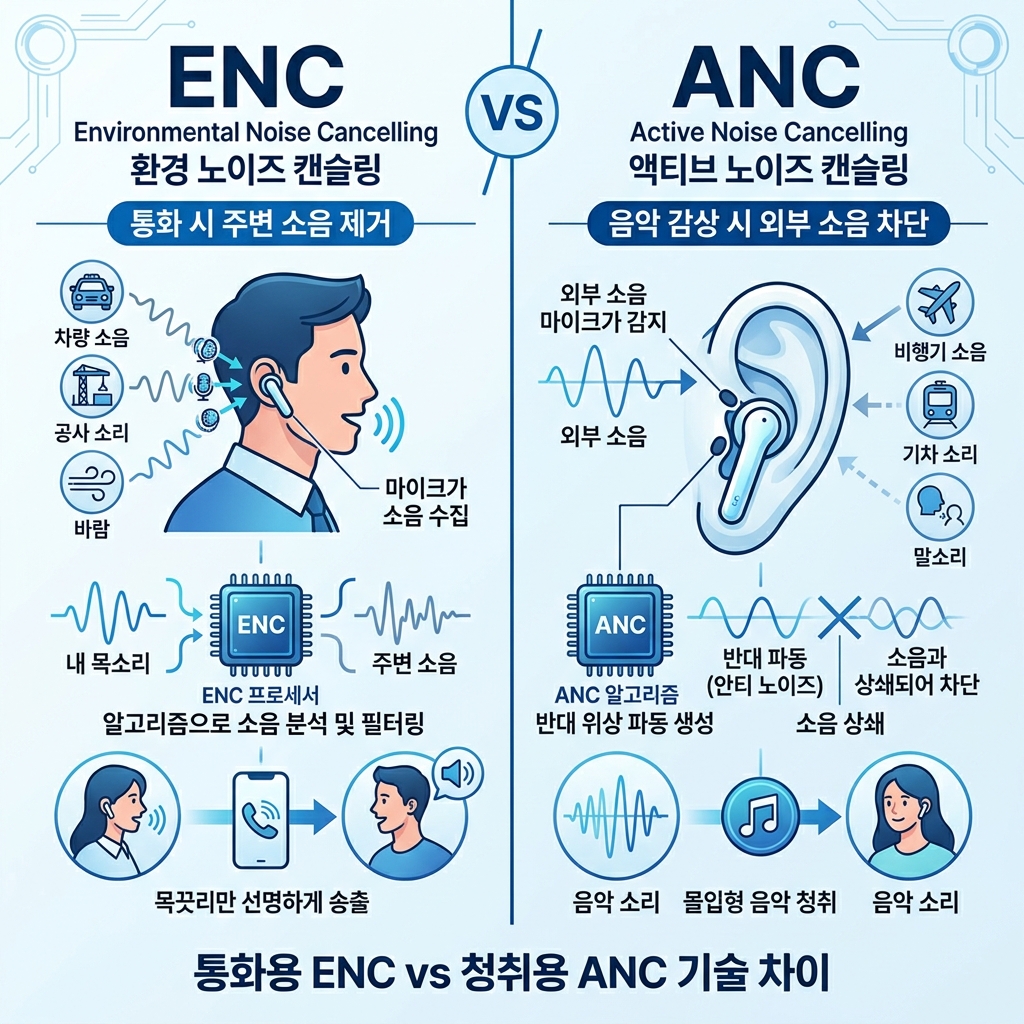 가성비 무선이어폰 고르는법 ENC ANC 차이
