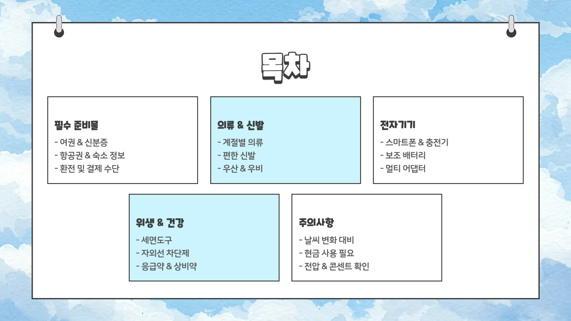 대만 여행 준비물 체크리스트