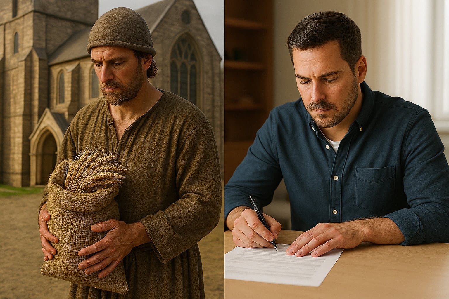 세금내는 중세 봉건사회 모습과 현대사회 모습