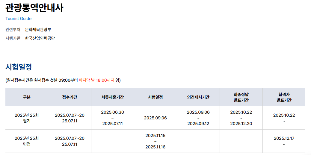 관광통역안내사 자격증 시험일정 과목 (2025년)