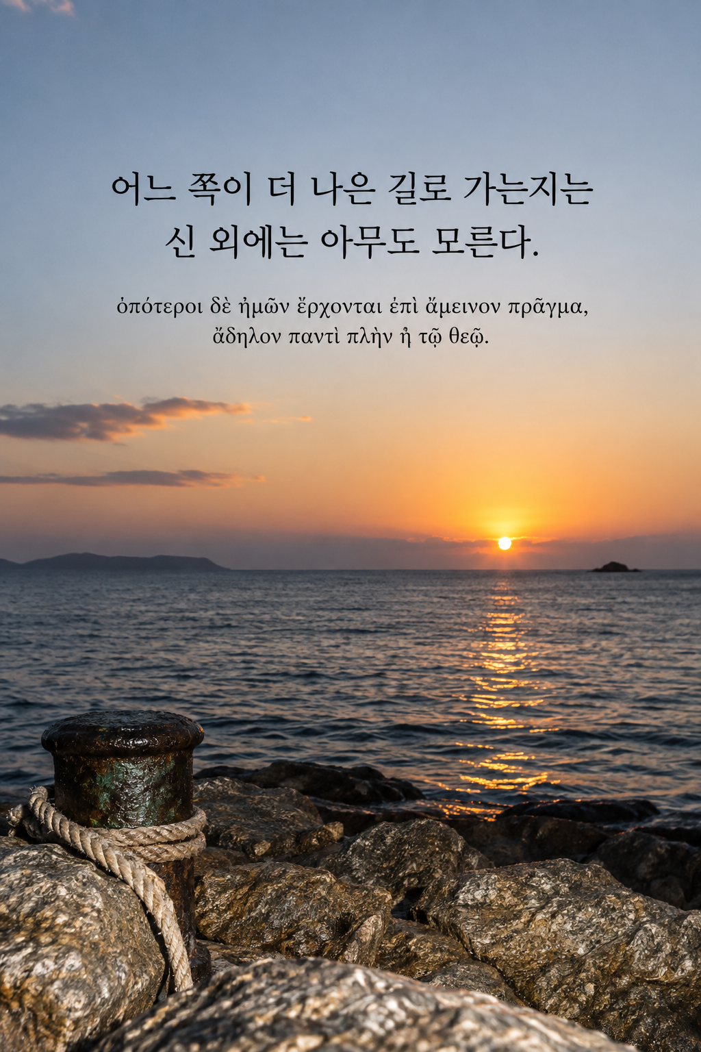 소크라테스 명언 18 &mdash; 어느 쪽이 더 나은 길로 가는지는 신 외에는 아무도 모른다. &mdash; 수평선으로 이어지는 고요한 바다