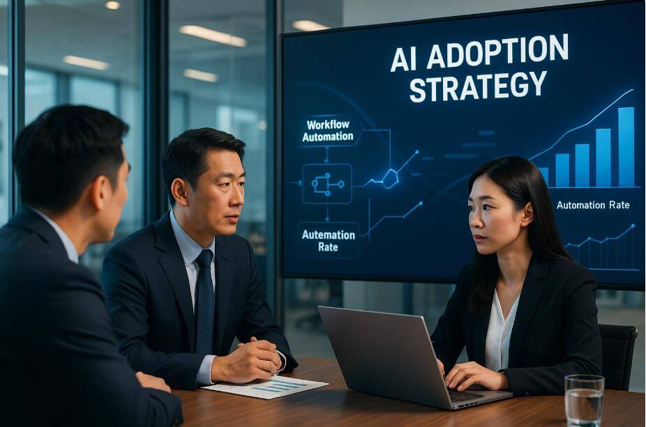기업이 업무 프로세스에 AI를 통합하는 모습