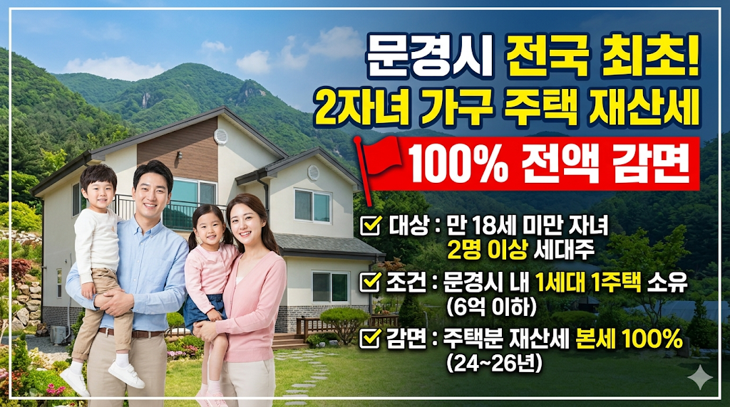 문경시 재산세 면제: 전국 최초 2자녀 가구 주택 재산세 100% 감면 조건 및 대상 정리