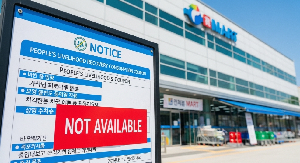 대형마트 앞 &amp;#39;사용불가&amp;#39; 스티커 부착된 안내문