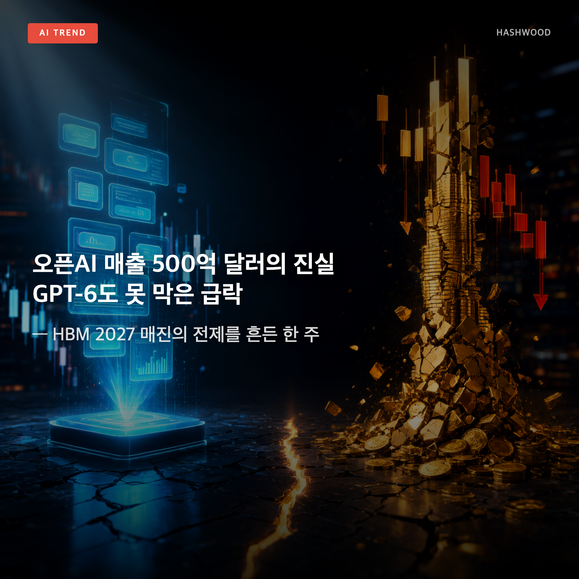 그림: 오픈AI 매출 500억 달러의 진실 GPT-6도 못 막은 급락 — — HBM 2027 매진의 전제를 흔든 한 주
