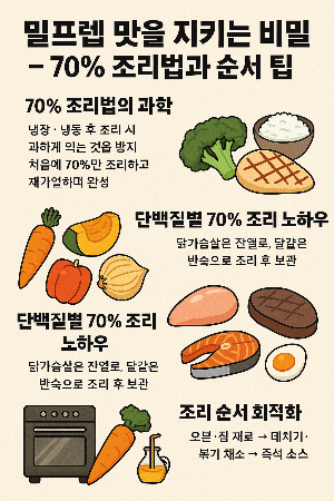 밀프렙 맛을 지키는 비밀 — 70% 조리법과 순서 팁