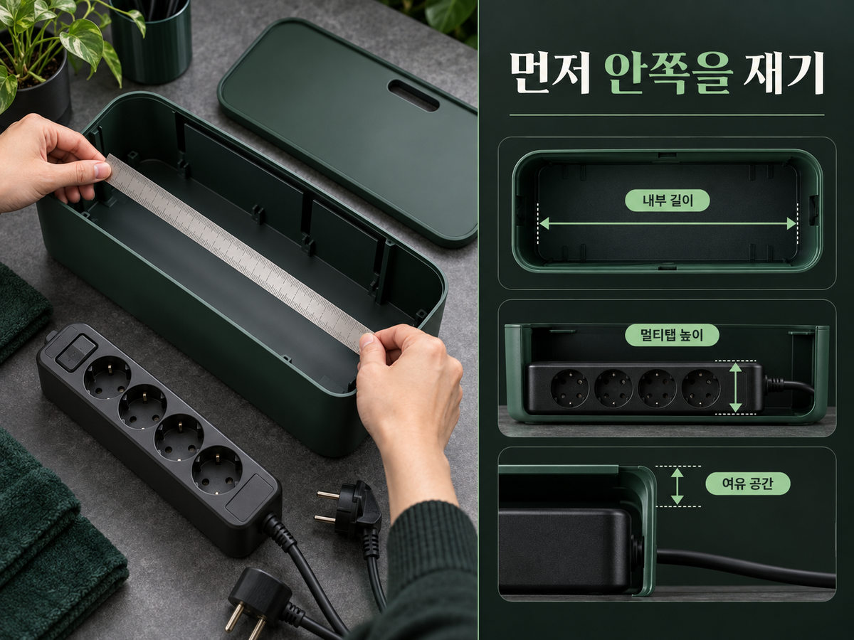 멀티탭과 케이블 정리함의 내부 길이·높이·여유 공간을 재는 방법