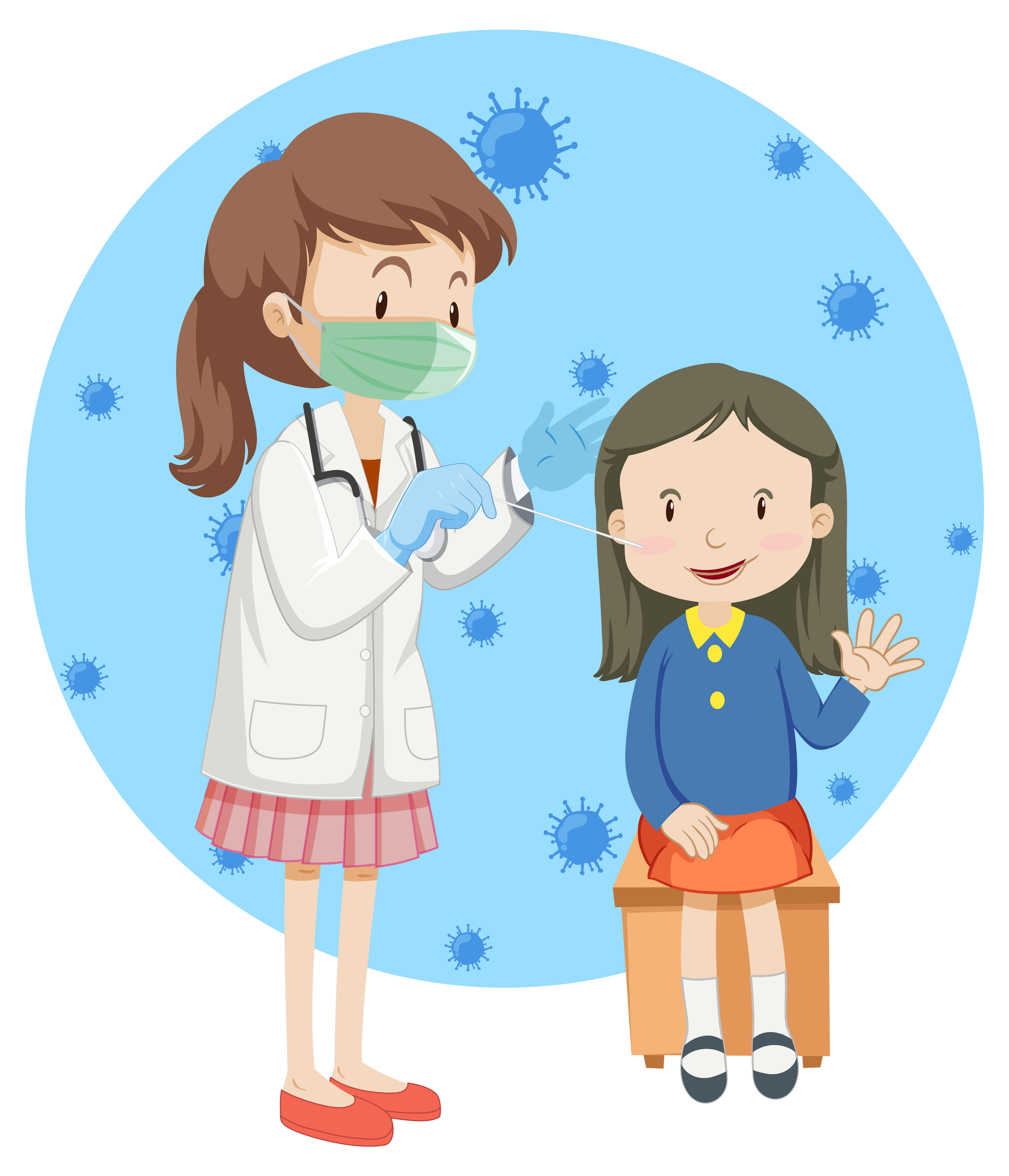 여자 아이와 검진하는 의사선생님