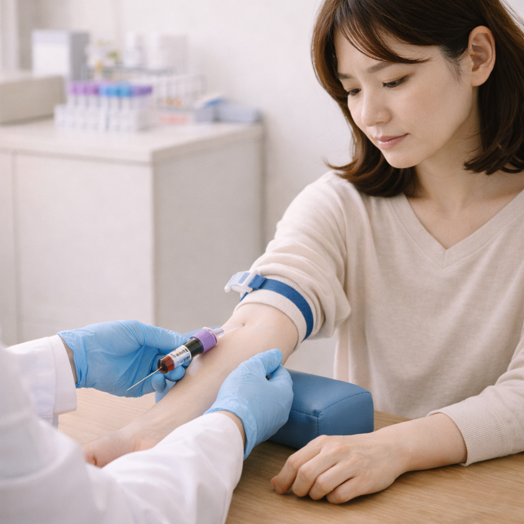 공복혈당 측정을 위해 병원에서 채혈을 받는 모습