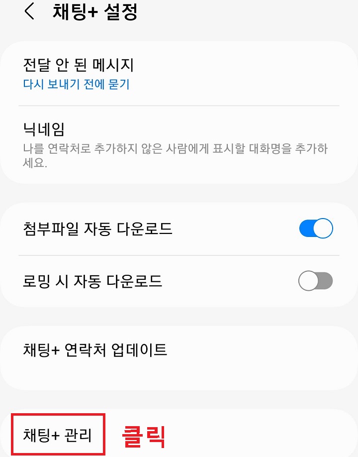 하단에 채팅플러스 관리메뉴 보임
