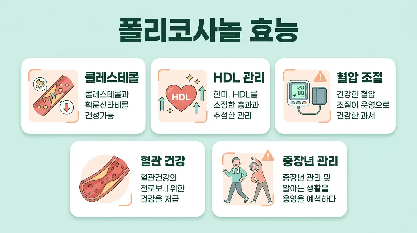 폴리코사놀의 효능 콜레스테롤 HDL 혈압 혈관 건강 관리