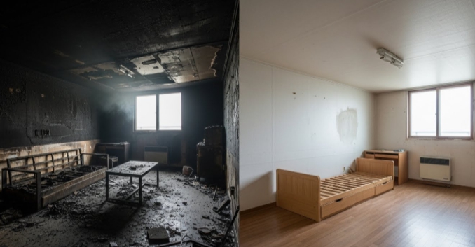 화재청소 후 복구 인테리어중