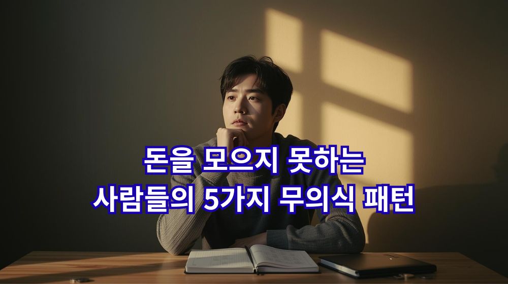 무의식적으로 소비하는 습관을 상징하는 지갑과 동전, 생각에 잠긴 사람의 모습