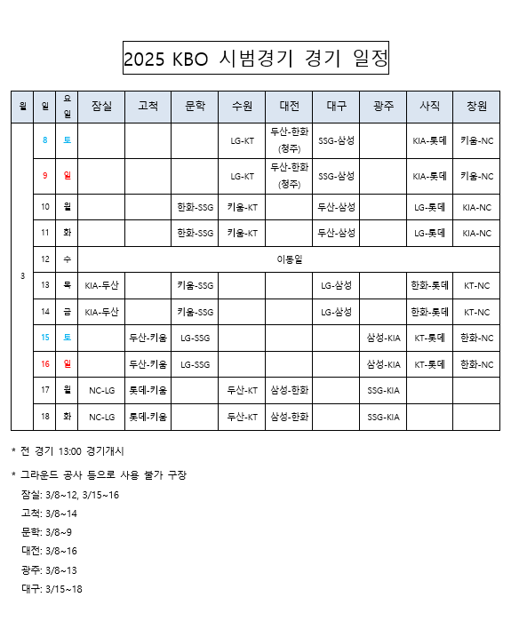 2025KBO시범경기 일정