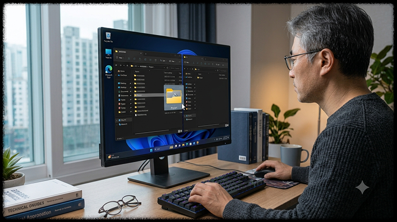 경로가 긴 상위 폴더를 C 드라이브의 짧은 위치로 이동하는 모습