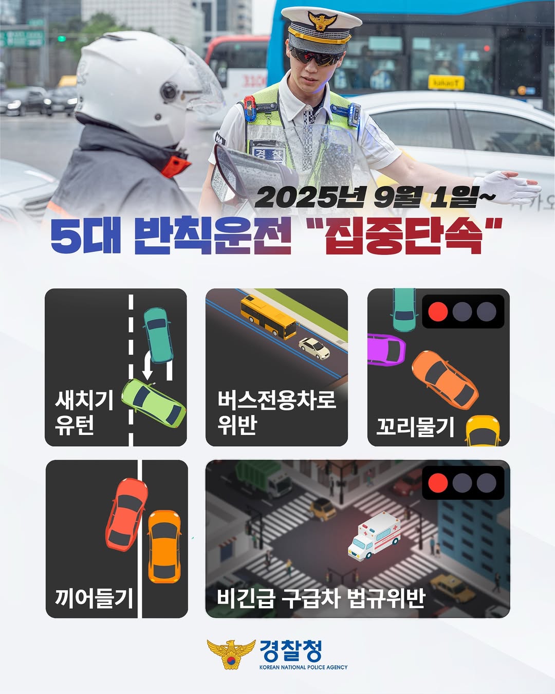 5대 반칙운전 집중단속(+ 꼬리물기, 끼어들기, 새치기 유턴)