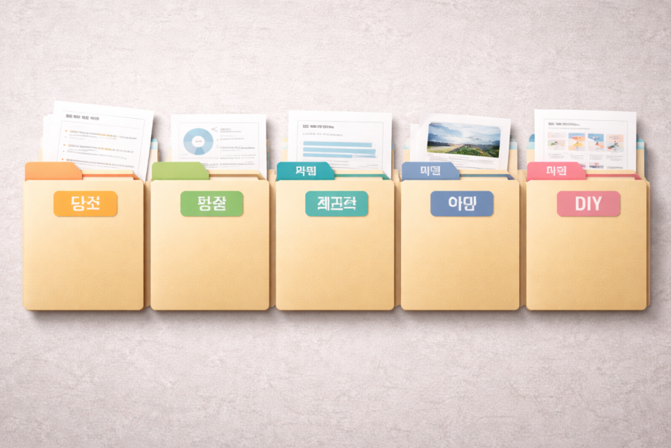 기준 없이 나열된 카테고리 배치를 보여주는 블로그 구조 이미지