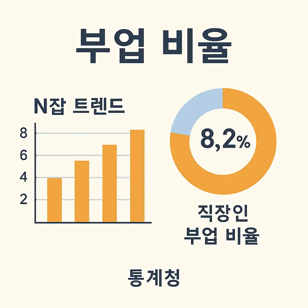 직장인 부업 비율을 나타내는 통계 그래프 인포그래픽