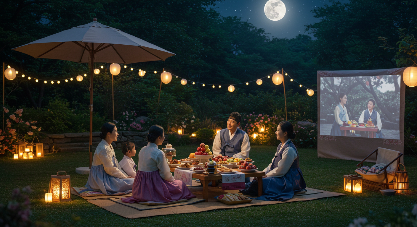 가족들_식사하며 영화 방영