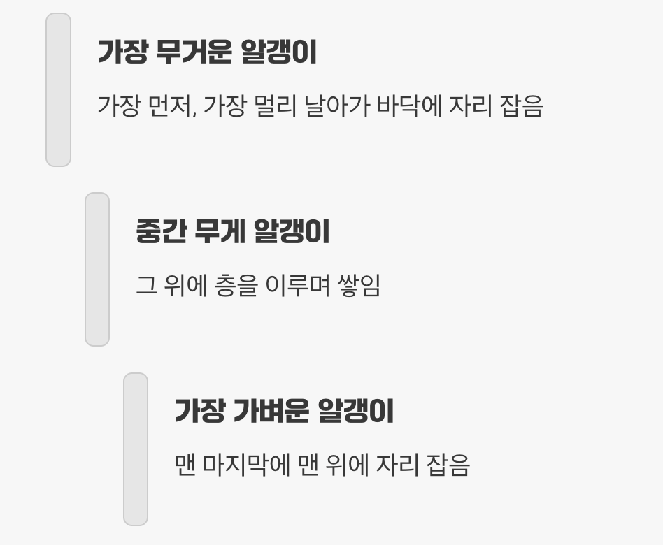 무게(밀도) 순서대로 줄을 서!