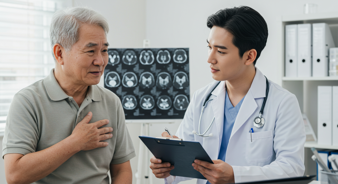 60대 남성 협심증 초기증상으로 병원 내방 진찰