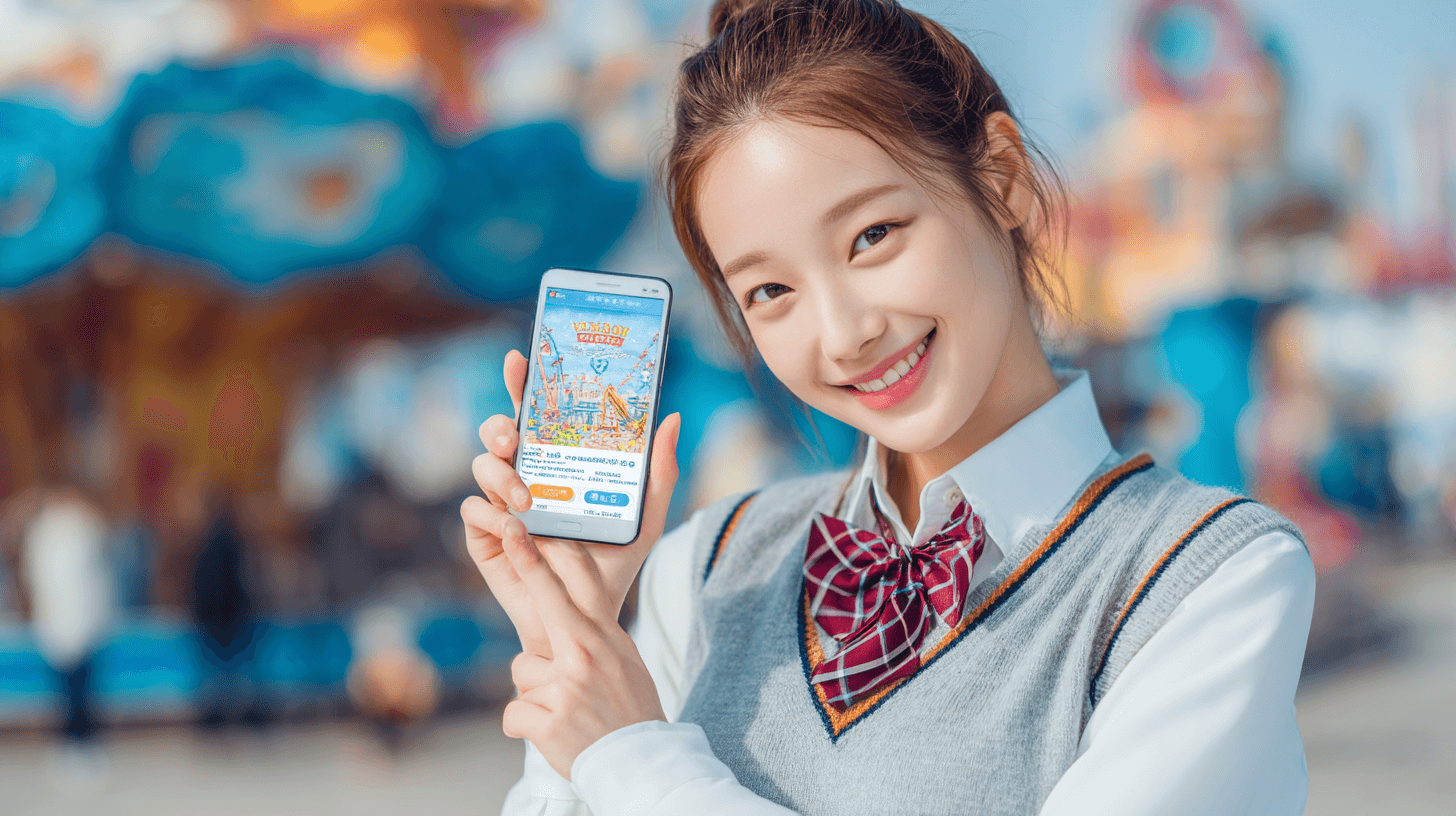 놀이공원에서-웃고-있는-청소년-이미지