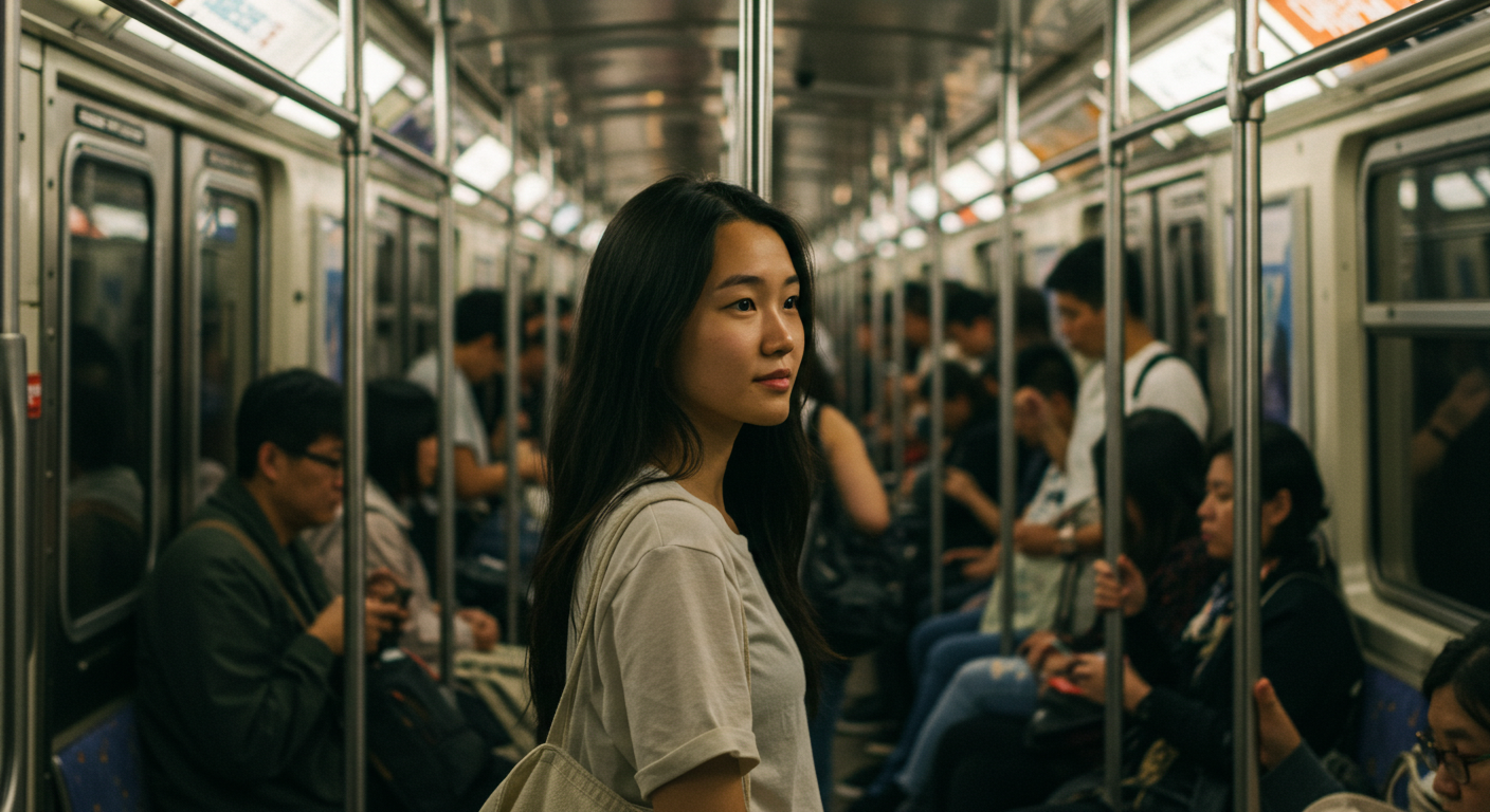 지하철에 타고 있는 여성