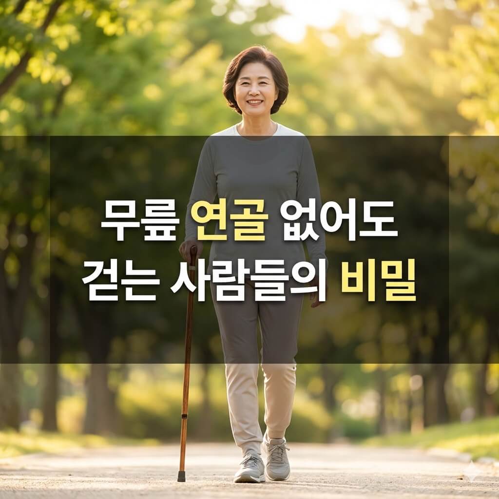 무릎 연골 손상에도 공원을 걷는 중년 여성